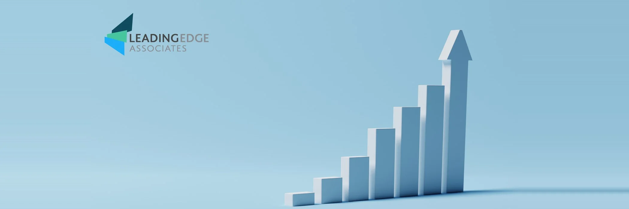 A rising 3D bar chart with an upward arrow on a light background